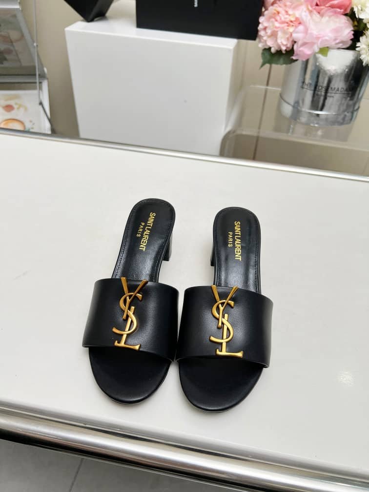 Sa1nt Lau*nt Slide Sandals Heeled Black