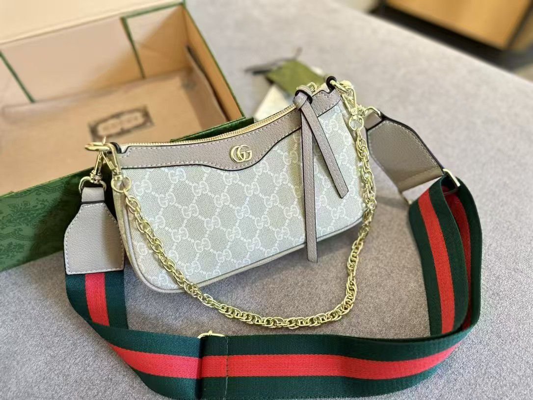 Gvc*1 Ophidia Small Shoulder Bag Beige And White 25Cm 735132 Uulag 9682