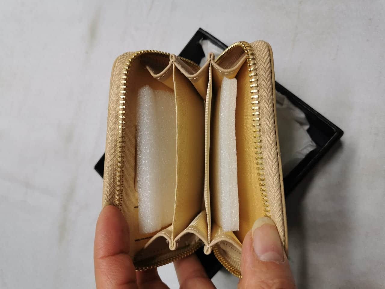 Ch**el 19 Card Holder With Zipper Leather Beige Wallet