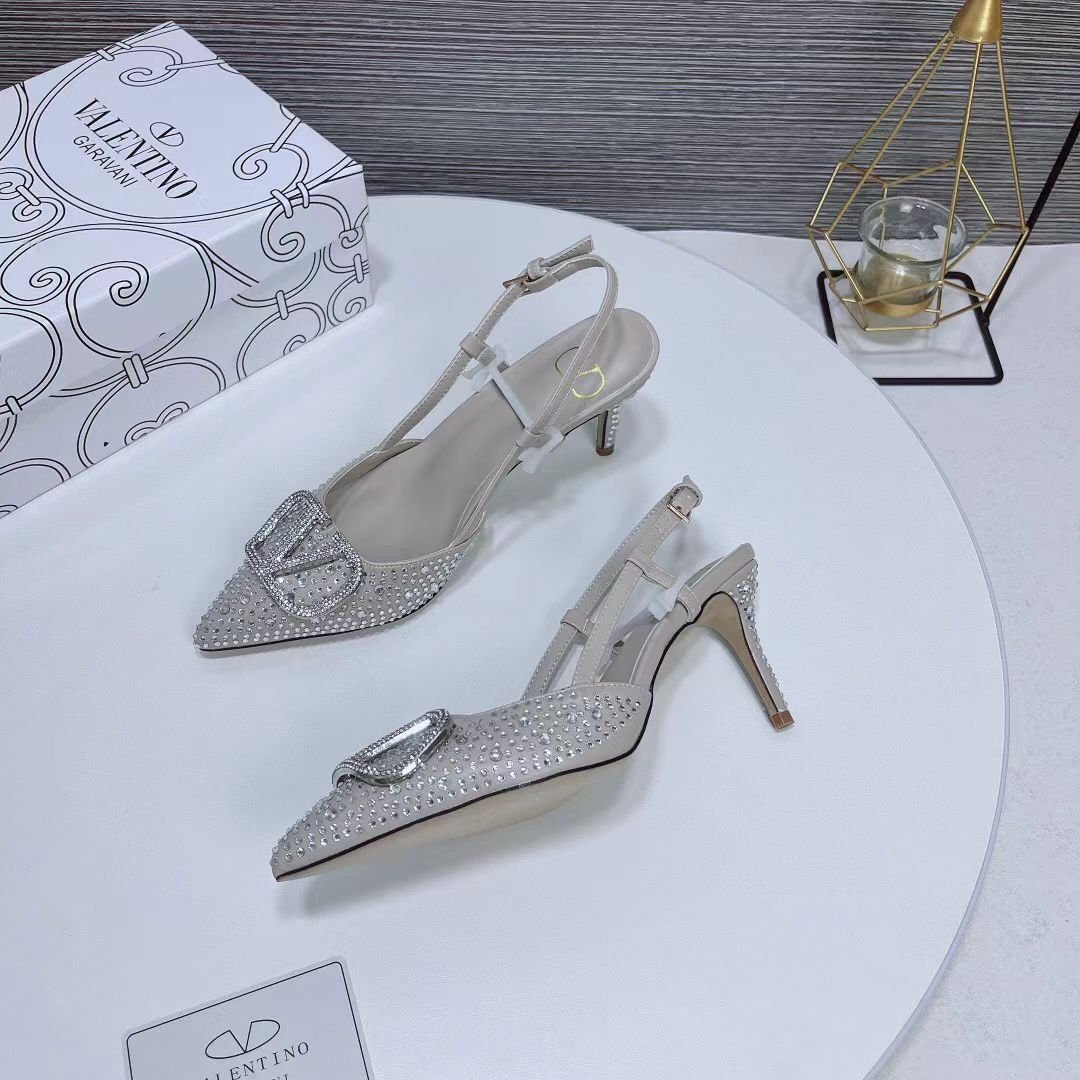 Va1e*ntin0 Vlogo Signature Back Strap Crystal High Heels White