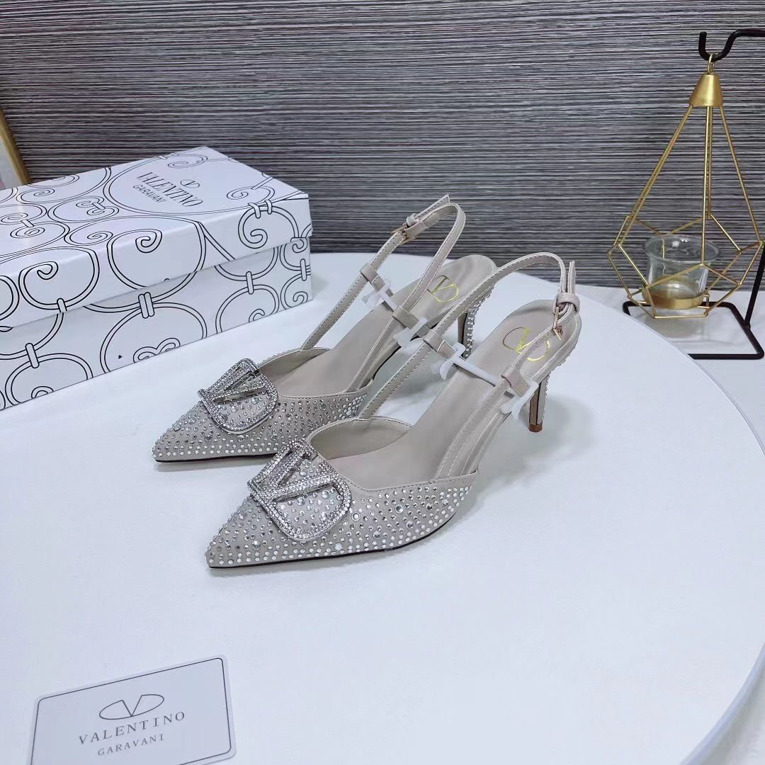 Va1e*ntin0 Vlogo Signature Back Strap Crystal High Heels White
