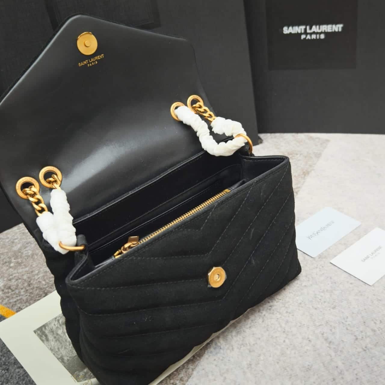 Sa1nt Lau*nt Loulou Small Flap Bag Suede Black 25Cm