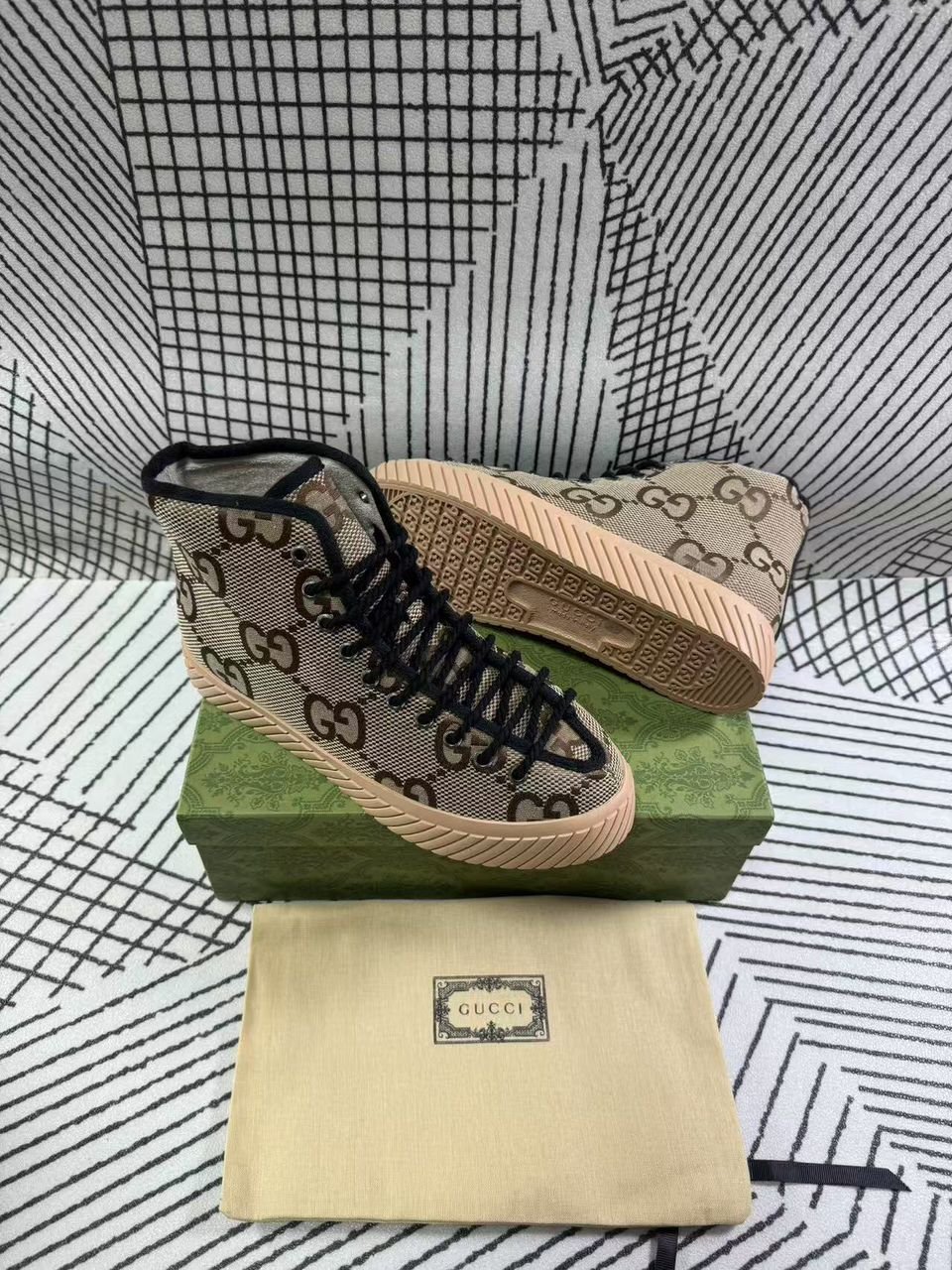 Gvc*1 All Over Gg Logo High Top Sneaker Brown