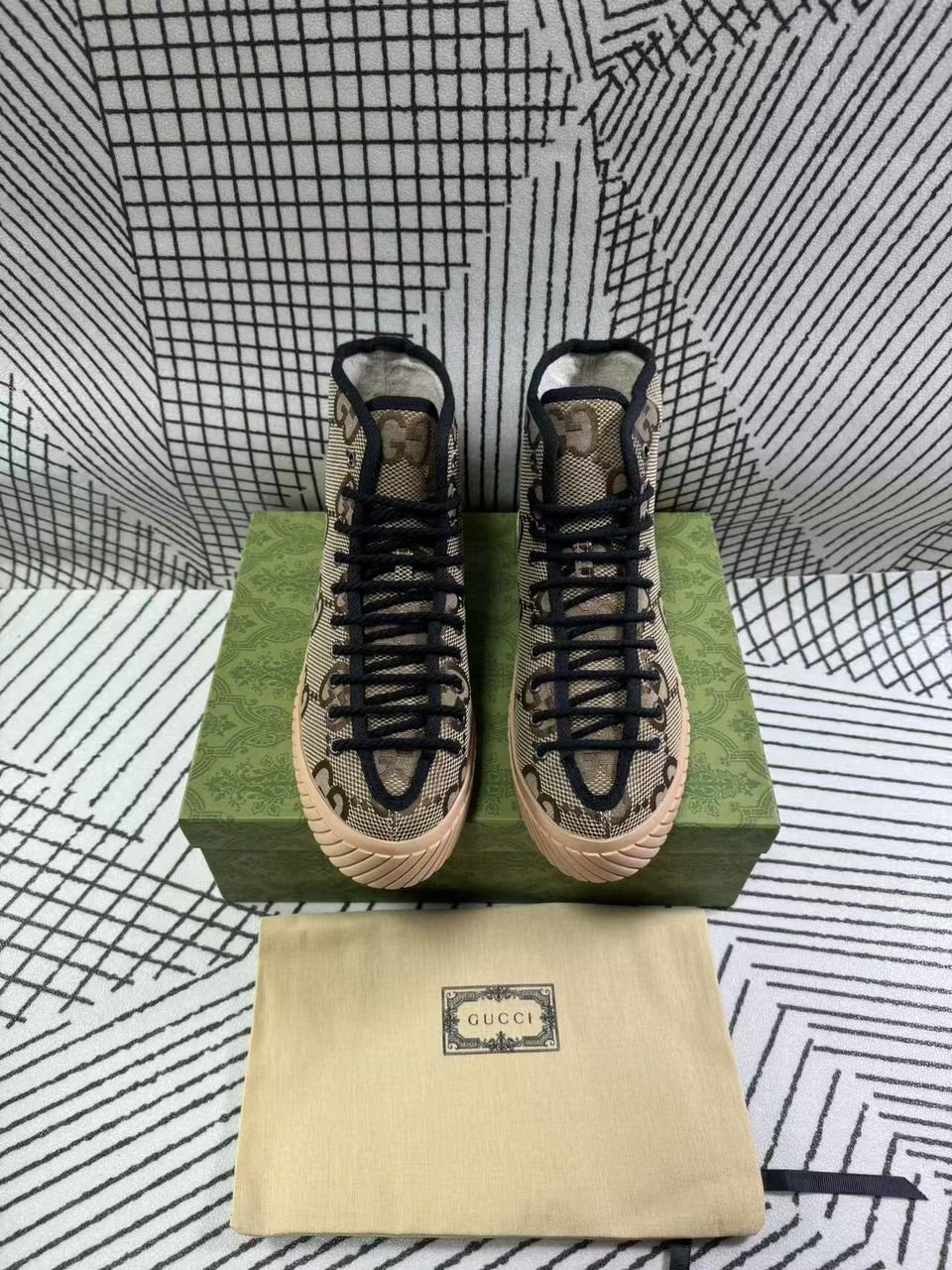 Gvc*1 All Over Gg Logo High Top Sneaker Brown