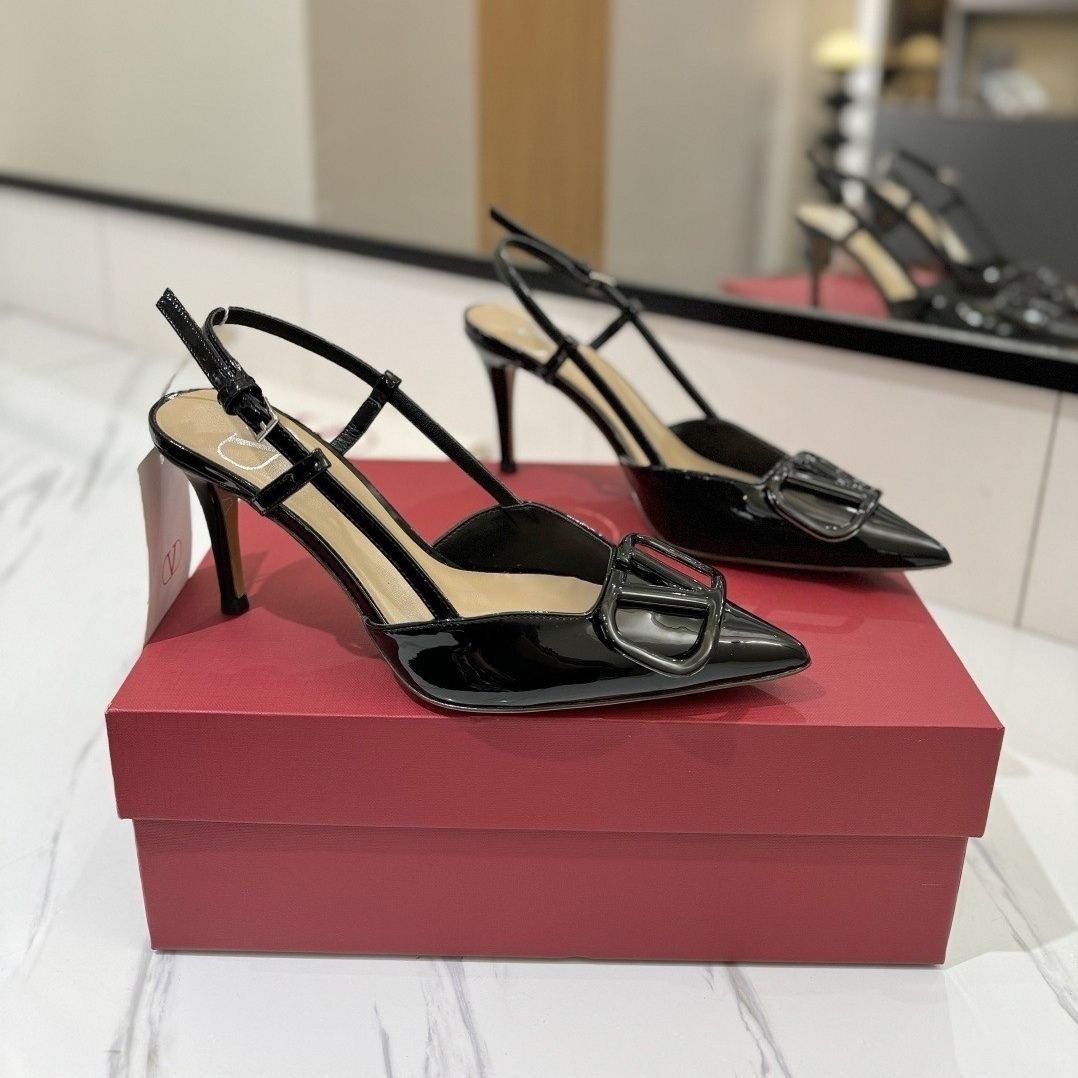 Va1e*ntin0 Garavani Vlogo Signature Patent Leather Slingback Pump Black 4W2S0R01Tmk 0No