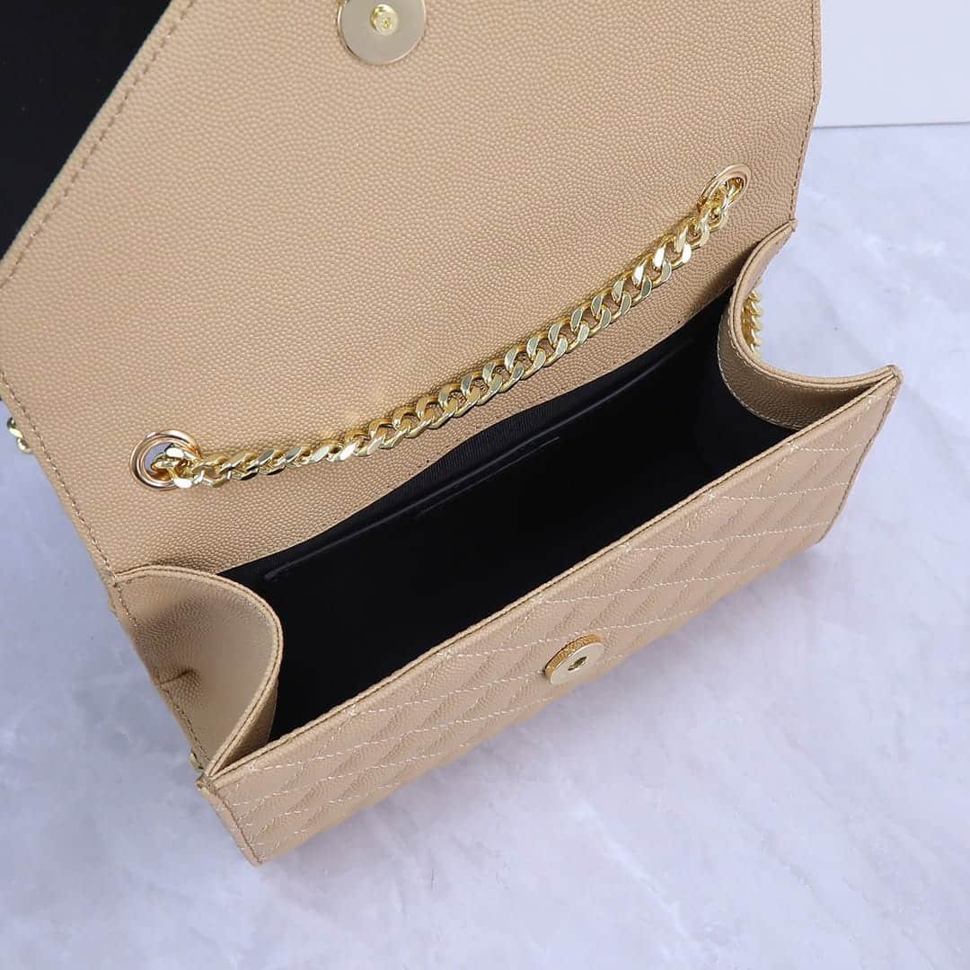 Sa1nt Lau*nt Envelope Small In Quilted Grain De Poudre Embossed Leather Beige 21Cm 600195Bow912721