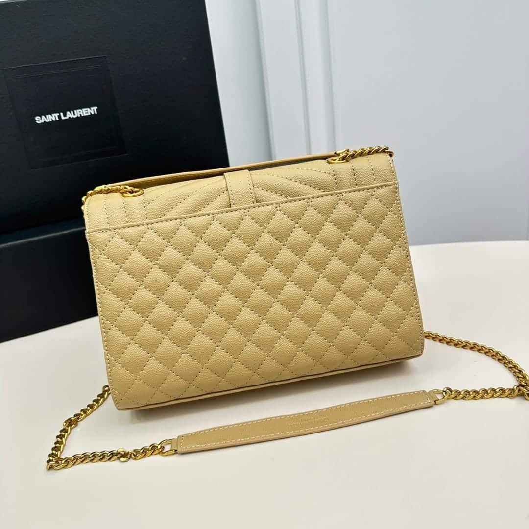 Sa1nt Lau*nt Envelope Medium In Quilted Grain De Poudre Embossed Leather Bag Beige 24Cm 600185BOW912721