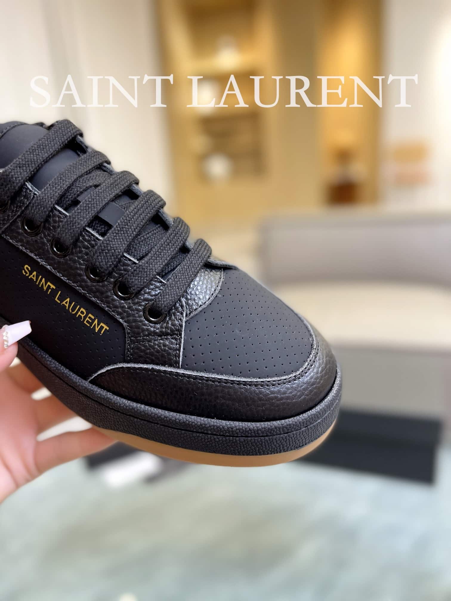 Sa1nt Lau*nt Perforated Leather Sneaker Black