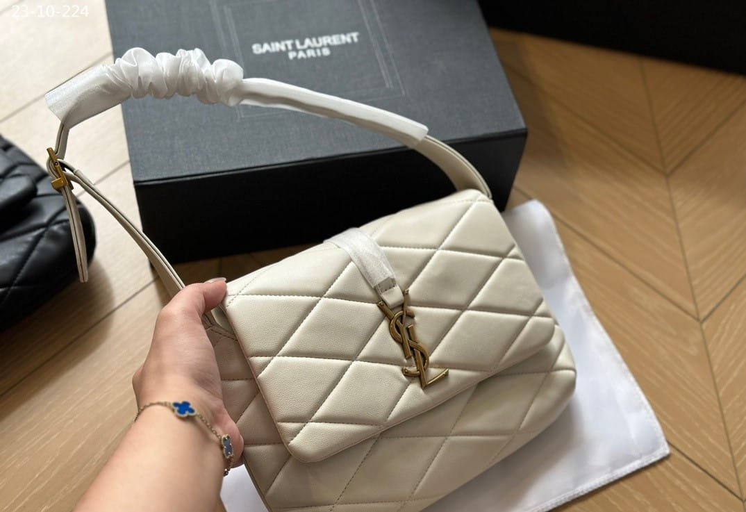 Sa1nt Lau*nt Le 57 Quilted Leather Shoulder Bag White 27Cm