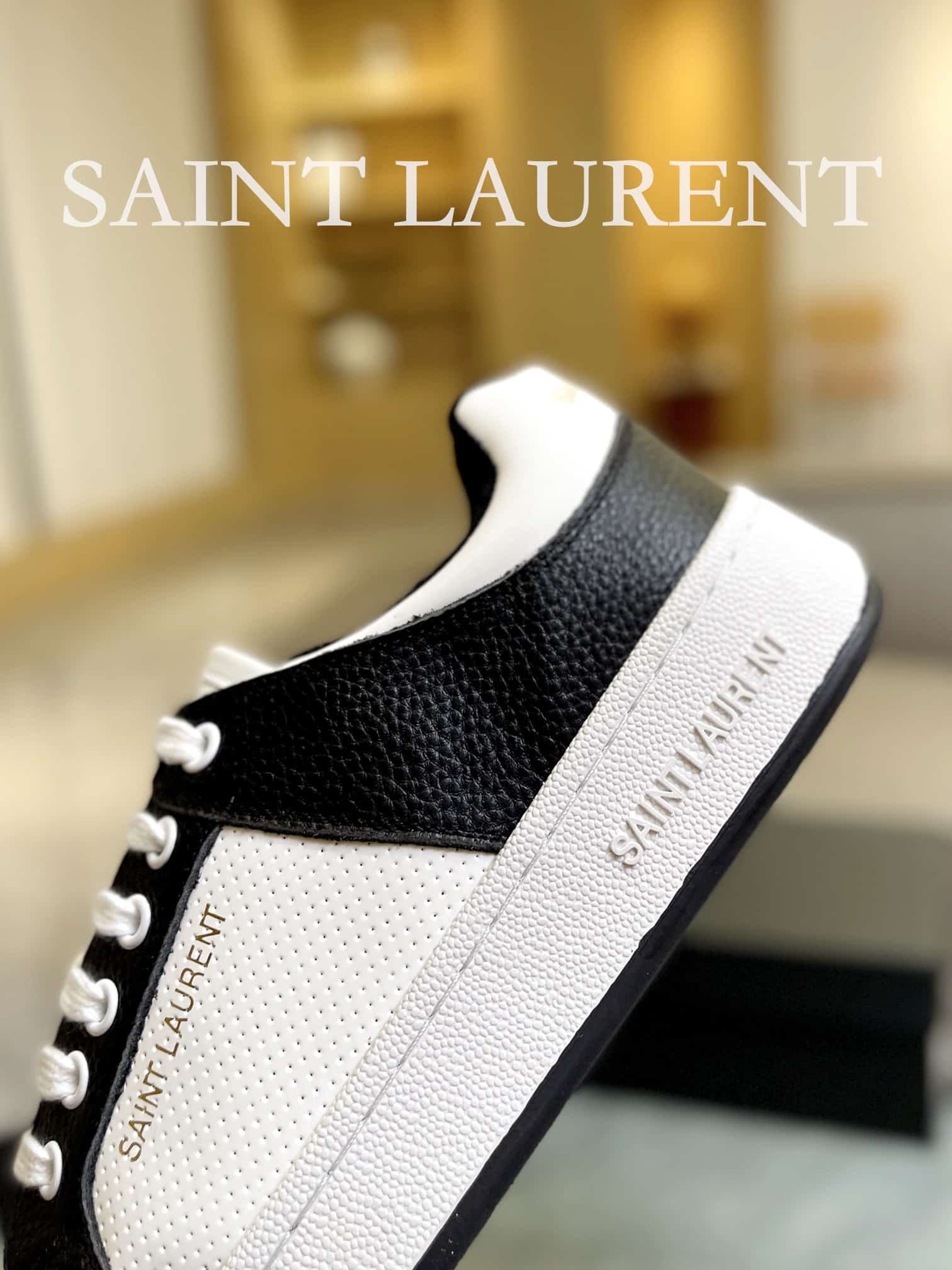 Sa1nt Lau*nt Perforated Leather Sneaker Black And White