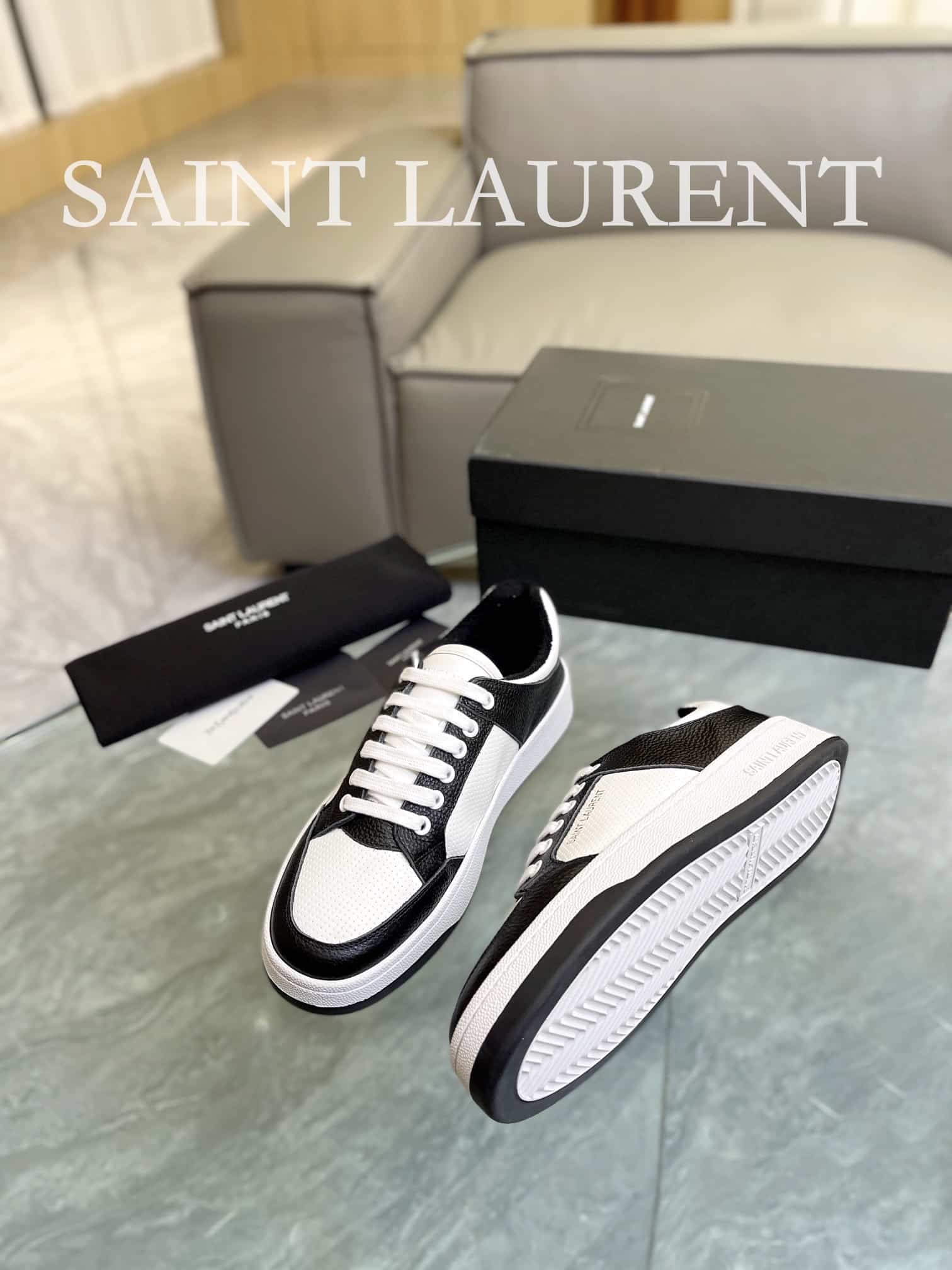Sa1nt Lau*nt Perforated Leather Sneaker Black And White