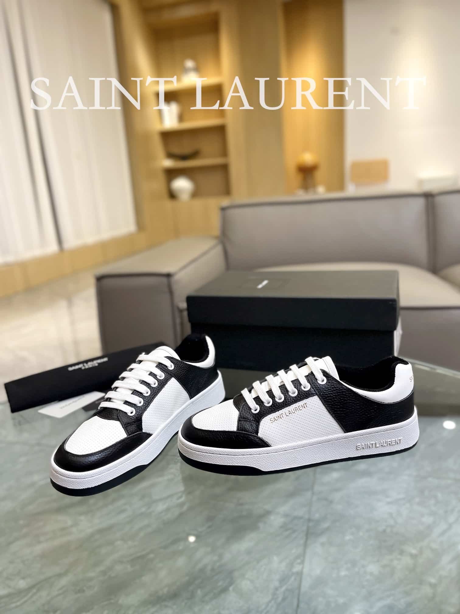 Sa1nt Lau*nt Perforated Leather Sneaker Black And White