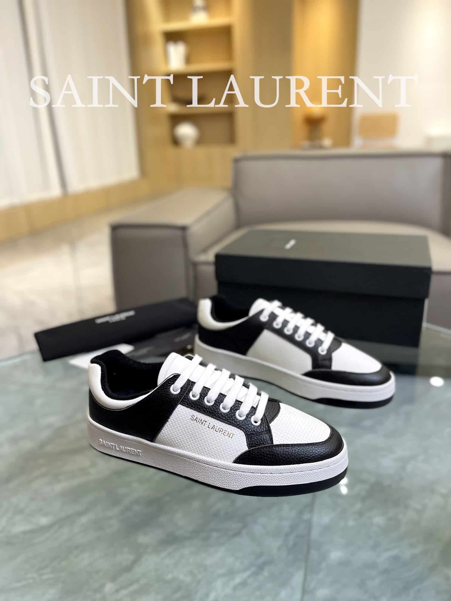 Sa1nt Lau*nt Perforated Leather Sneaker Black And White