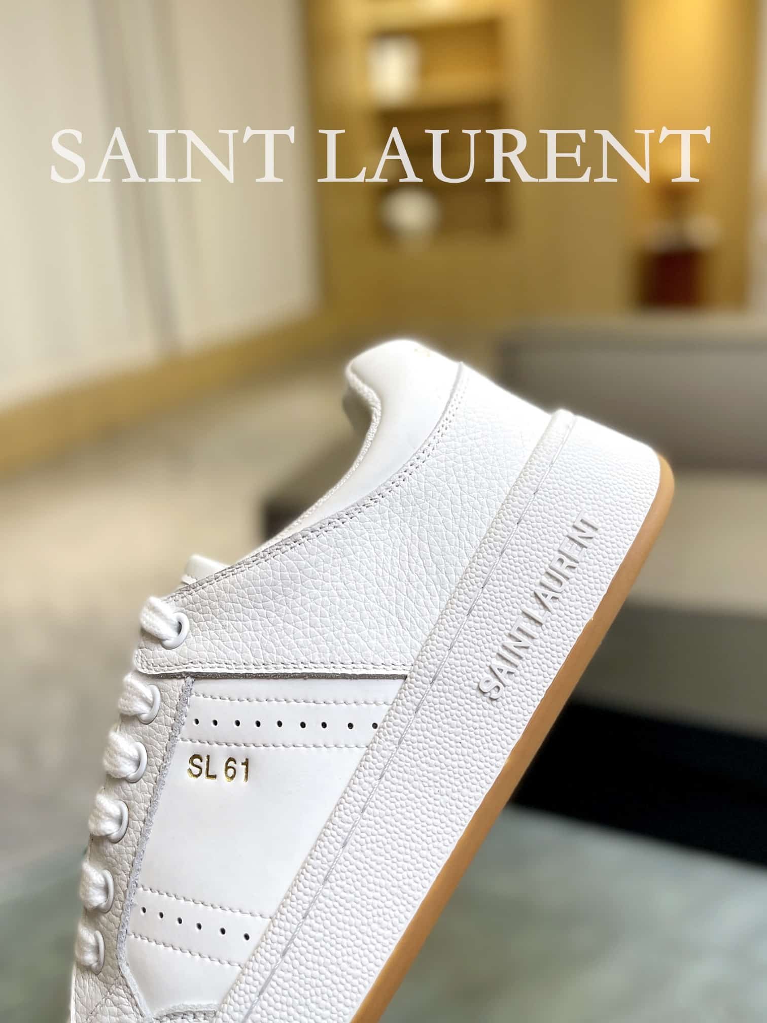 Sa1nt Lau*nt Perforated Leather Sneaker White