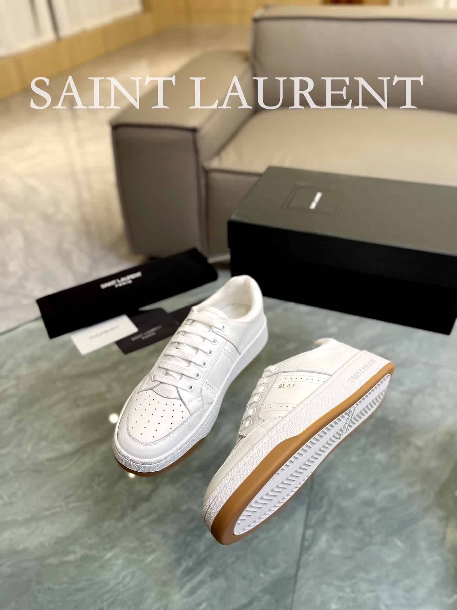 Sa1nt Lau*nt Perforated Leather Sneaker White
