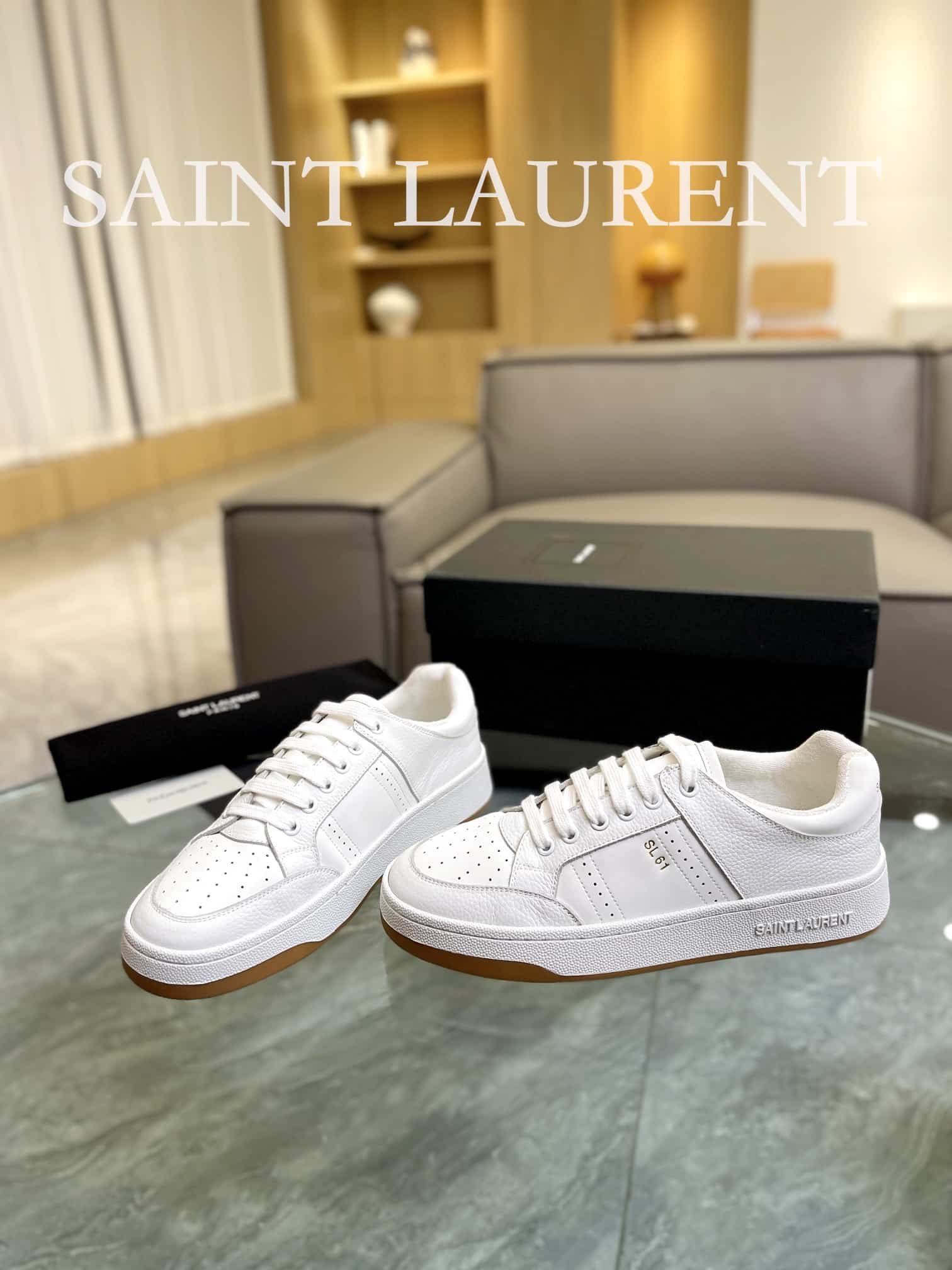 Sa1nt Lau*nt Perforated Leather Sneaker White