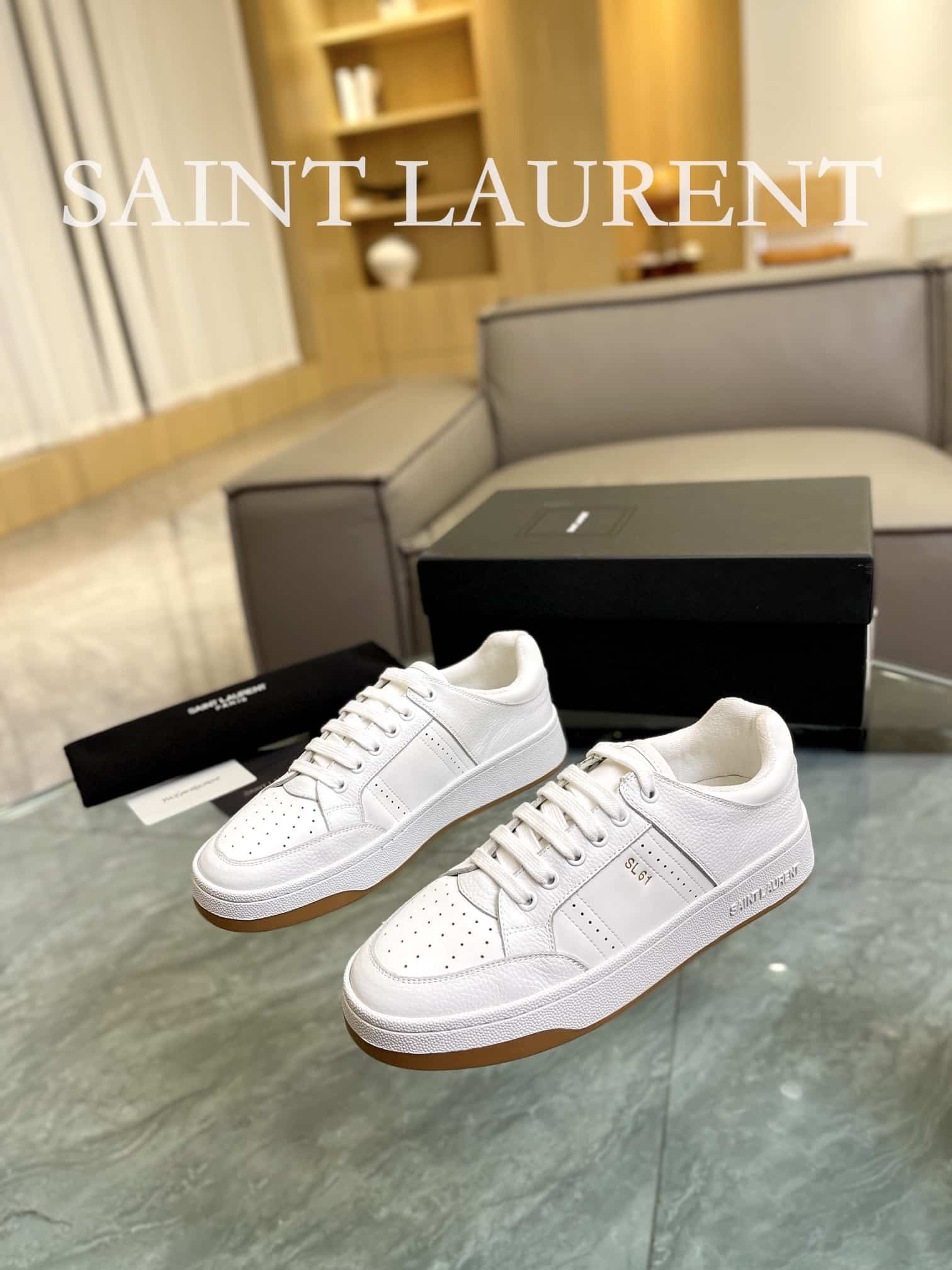Sa1nt Lau*nt Perforated Leather Sneaker White