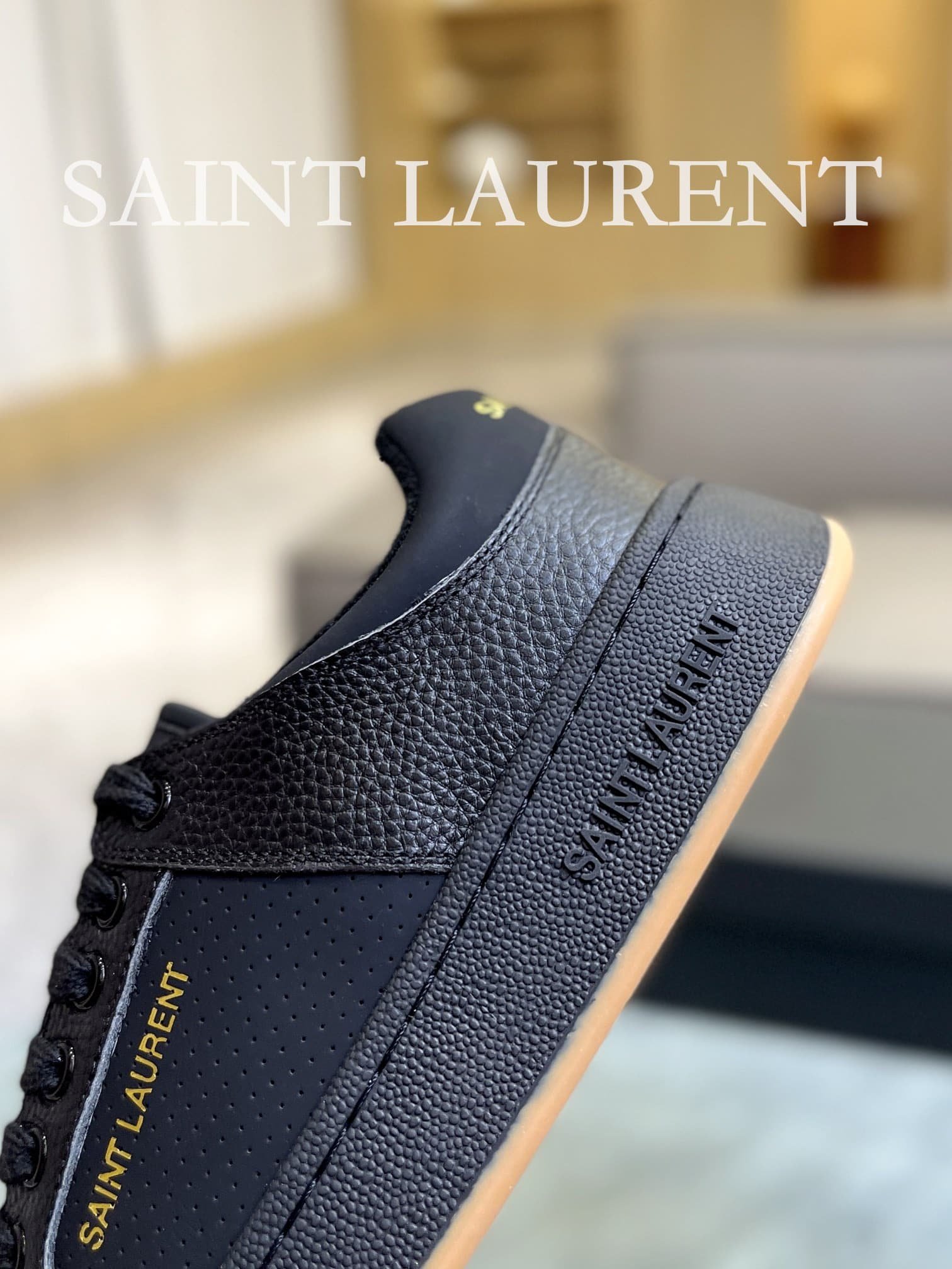 Sa1nt Lau*nt Perforated Leather Sneaker Black