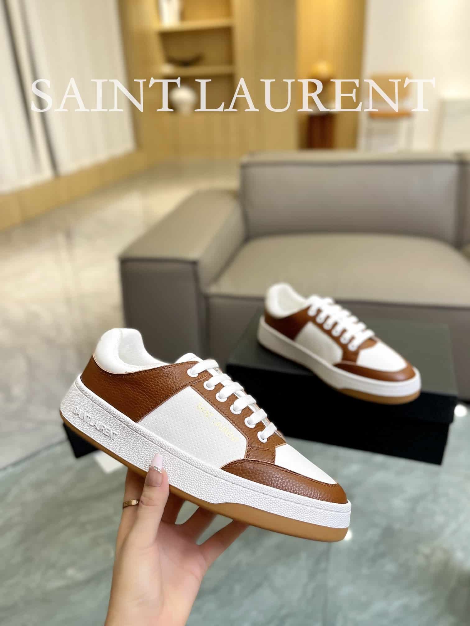Sa1nt Lau*nt Perforated Leather Sneaker Brown