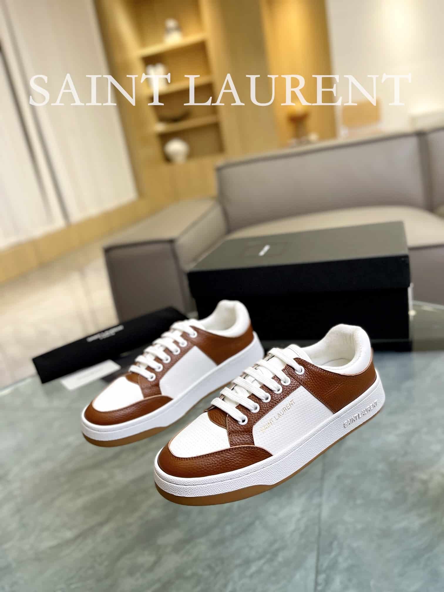 Sa1nt Lau*nt Perforated Leather Sneaker Brown