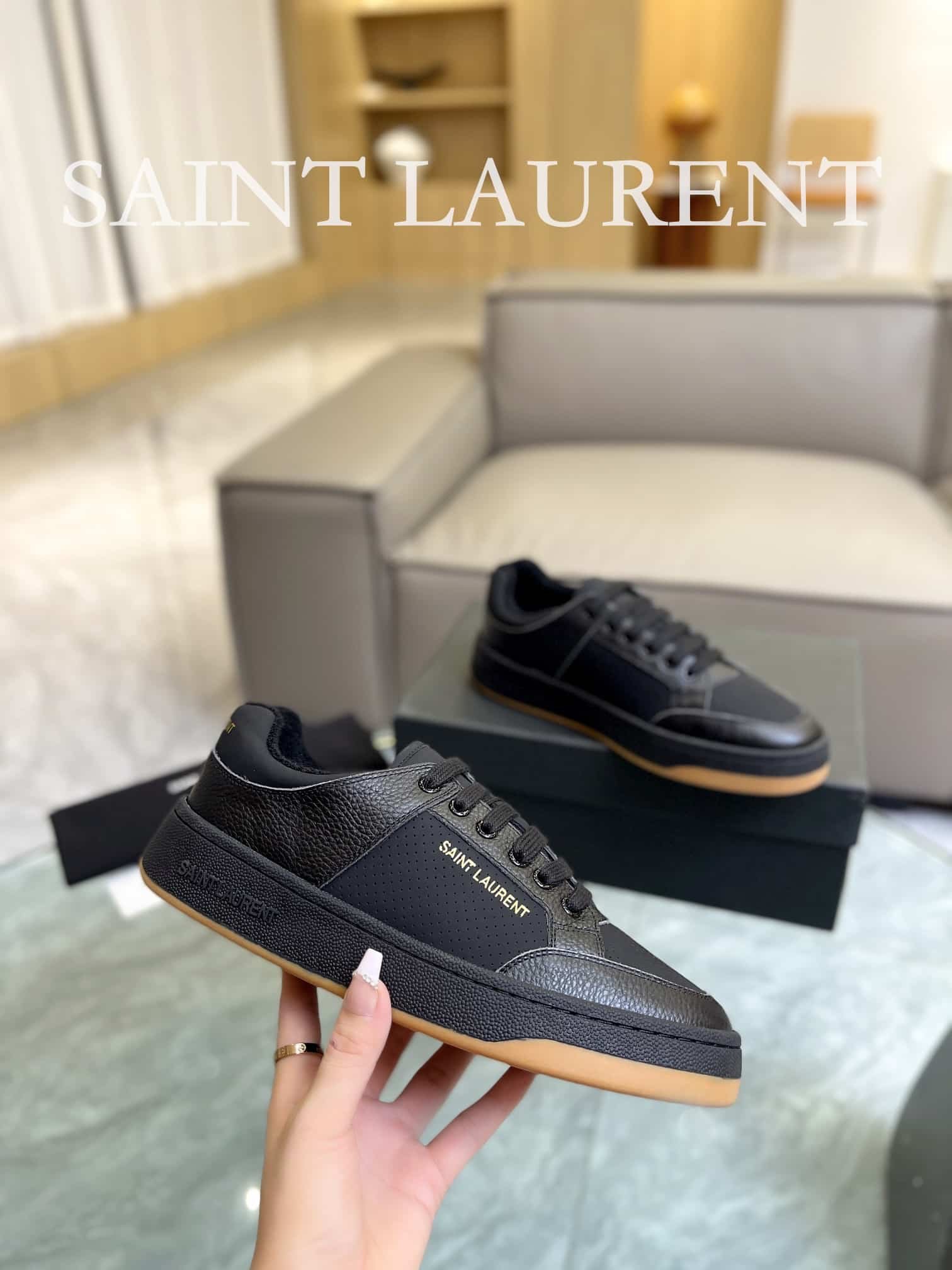 Sa1nt Lau*nt Perforated Leather Sneaker Black