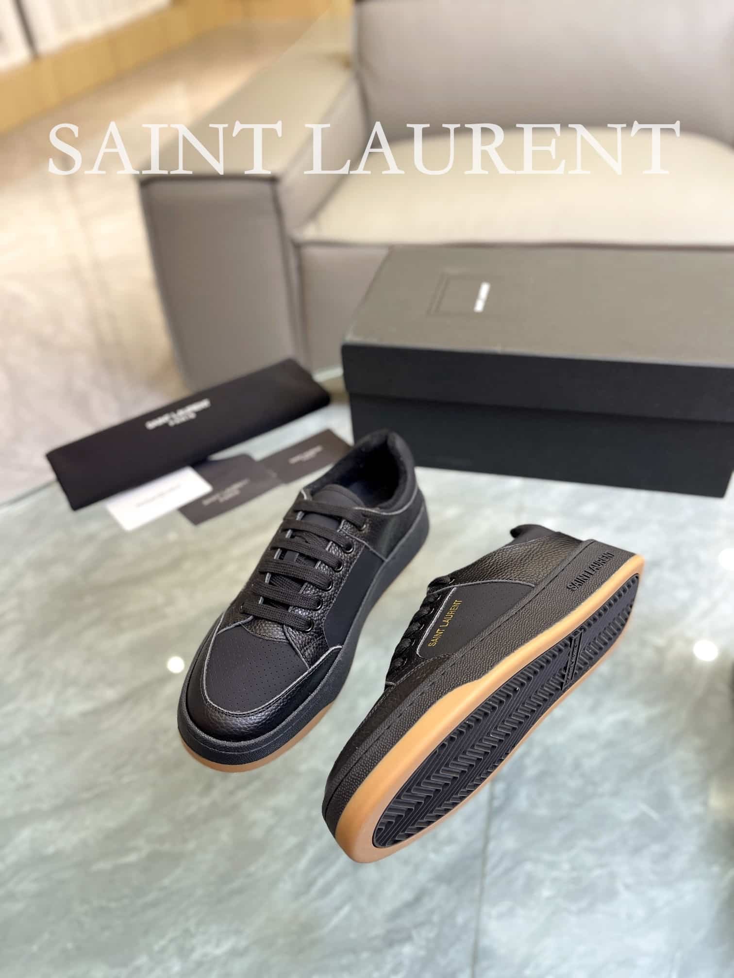 Sa1nt Lau*nt Perforated Leather Sneaker Black