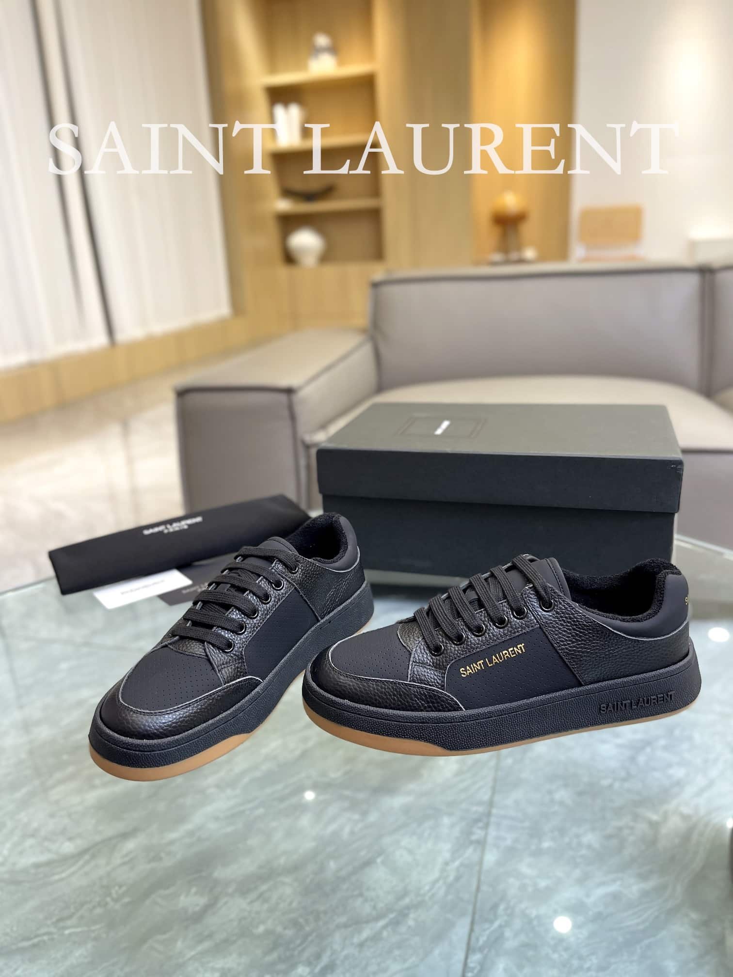 Sa1nt Lau*nt Perforated Leather Sneaker Black