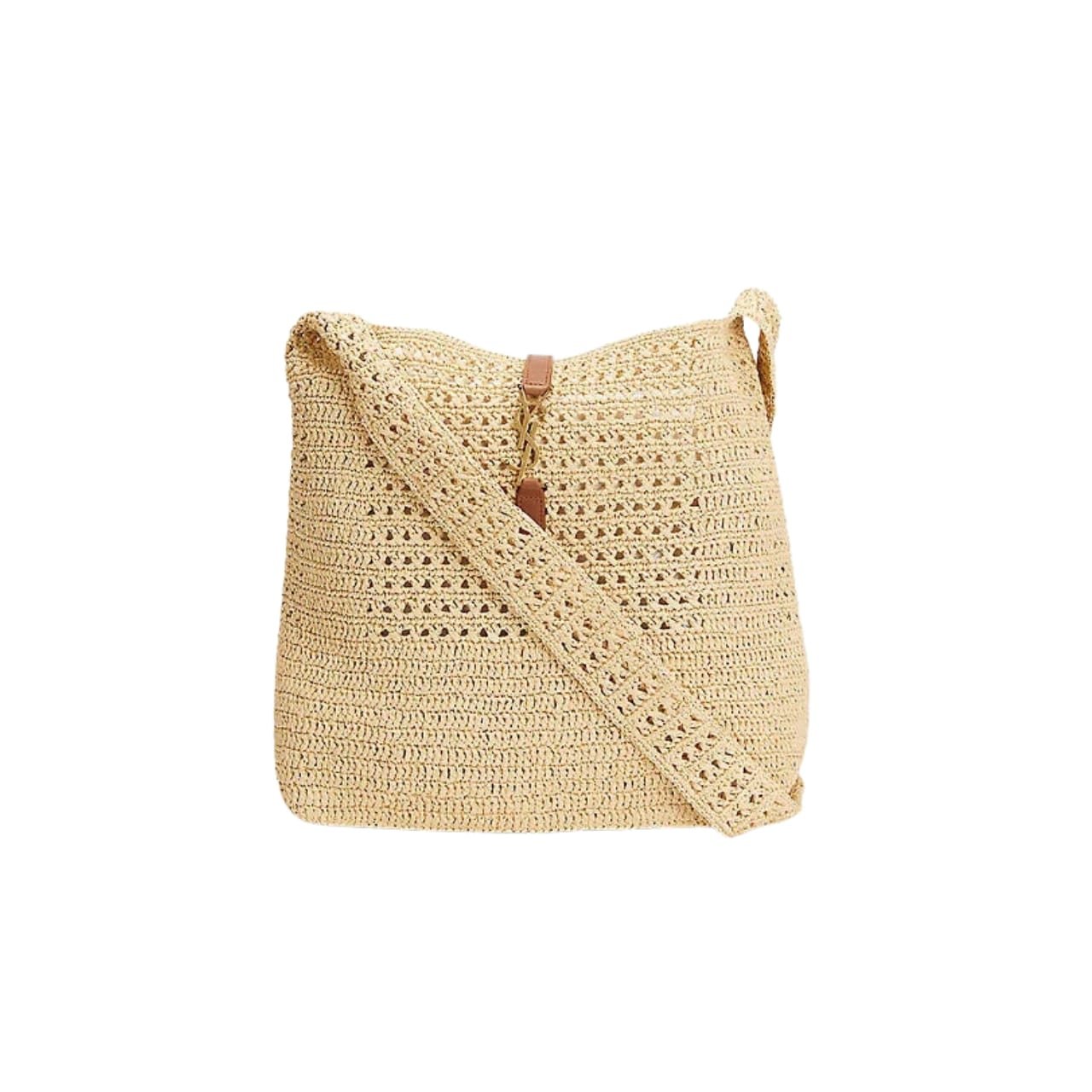 Sa1nt Lau*nt Le 5 A 7 In Raffia Crochet And Smooth Leather Beige 32Cm 690941Gaaar2080