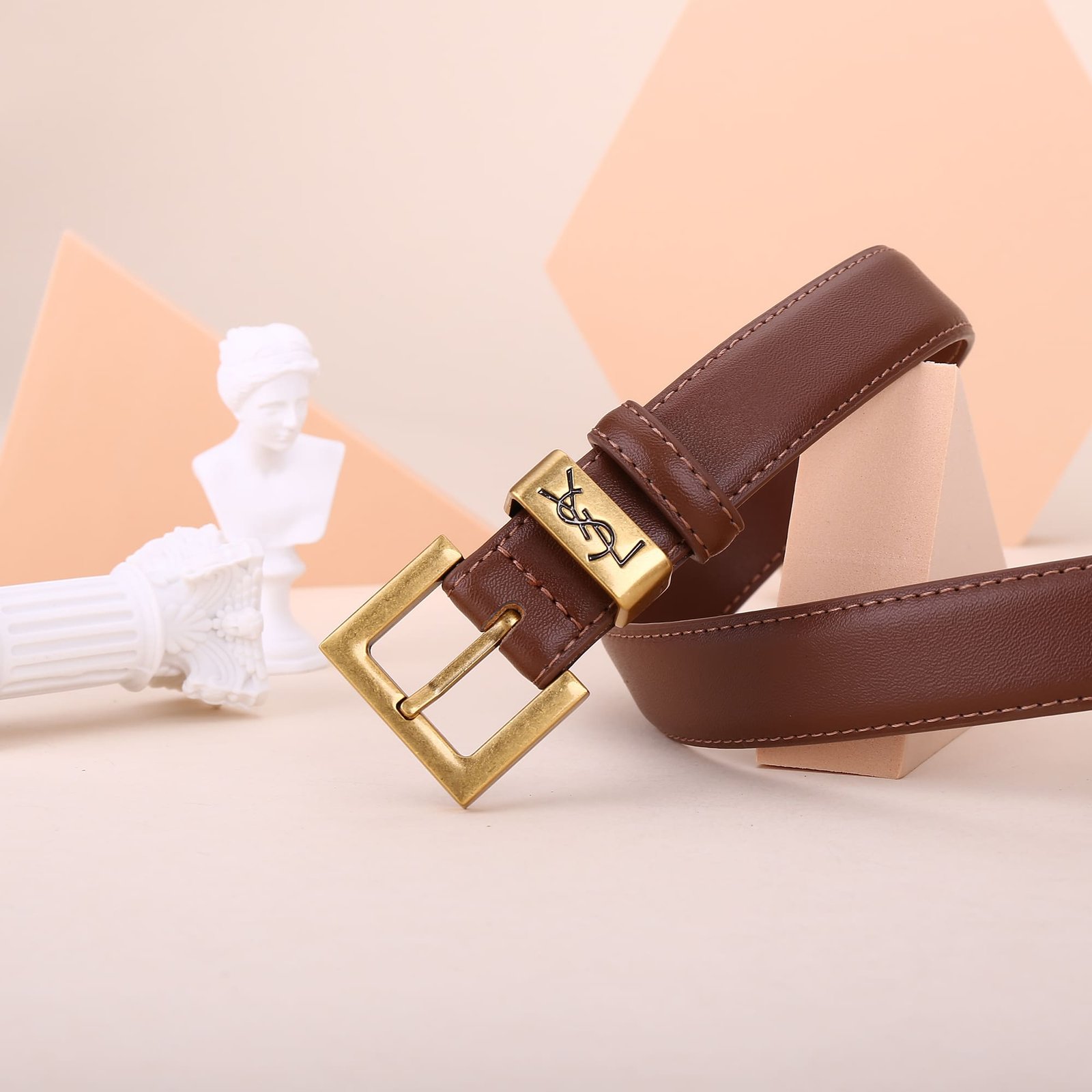 Sa1nt Lau*nt Y51 Square Logo Classic Belt Dark Brown 25Mm