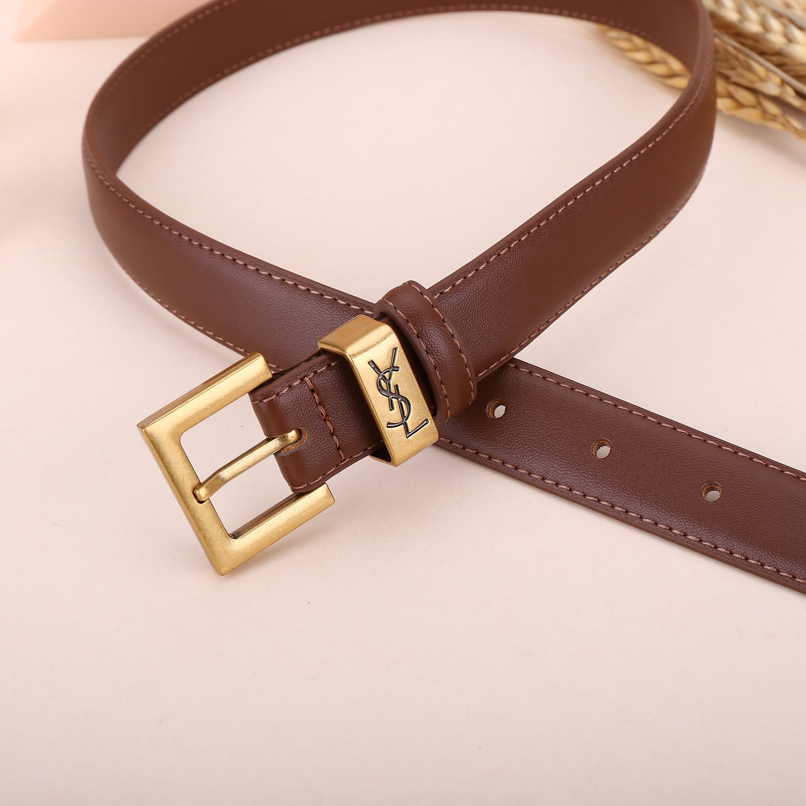 Sa1nt Lau*nt Y51 Square Logo Classic Belt Dark Brown 25Mm