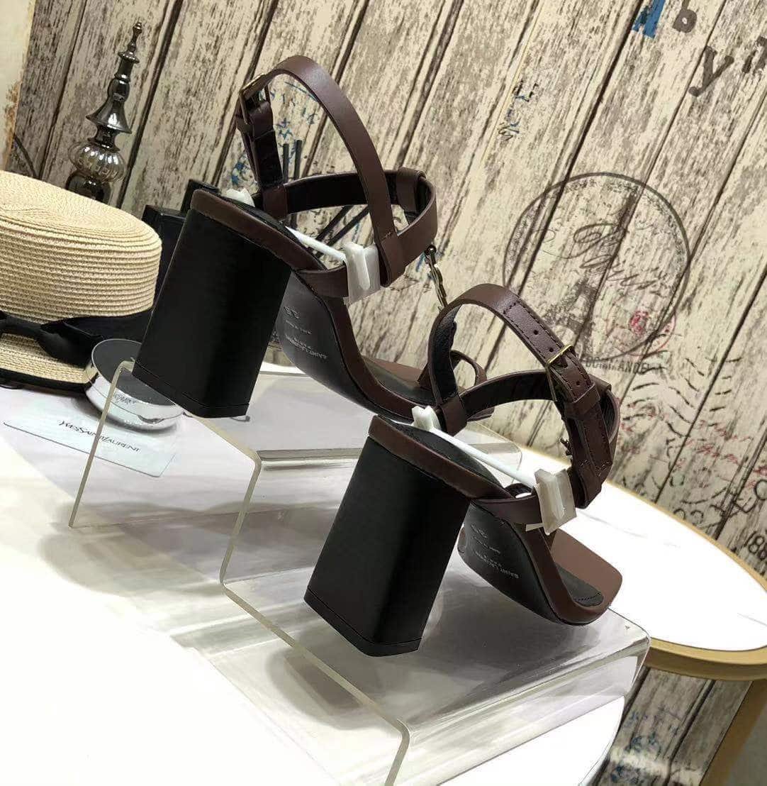 Sa1nt Lau*nt Cassandra Leather Slingback Sandals Brown