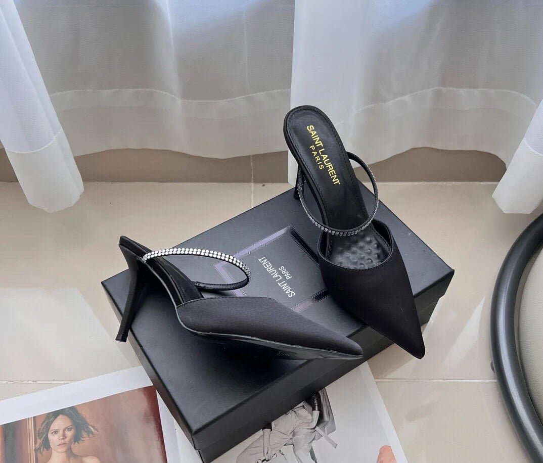 Sa1nt Lau*nt Barbara Mules Satin And Rhinestones In Black 7997159Qn0A1021