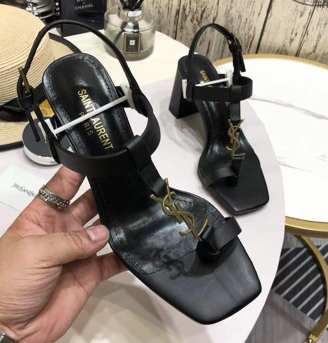 Sa1nt Lau*nt Cassandra Leather Slingback Sandals Black 658198Dwett1000