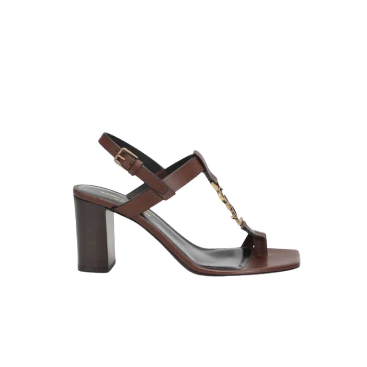 Sa1nt Lau*nt Cassandra Leather Slingback Sandals Brown