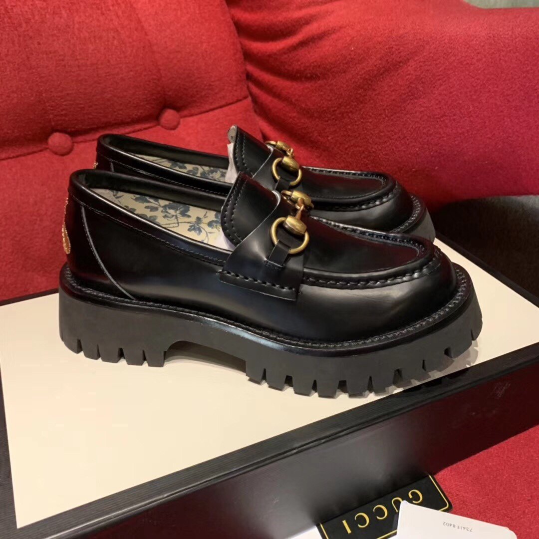 Gvc*1 Women’S Leather Lug Sole Horsebit Loafers Black 577236 Ds800 1000