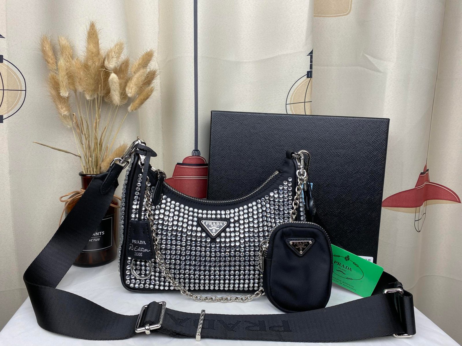 Pra*a Re Edition 2005 Satin Bag With Crystals 23Cm 1Bh204 2Awl F0T7O V V9L