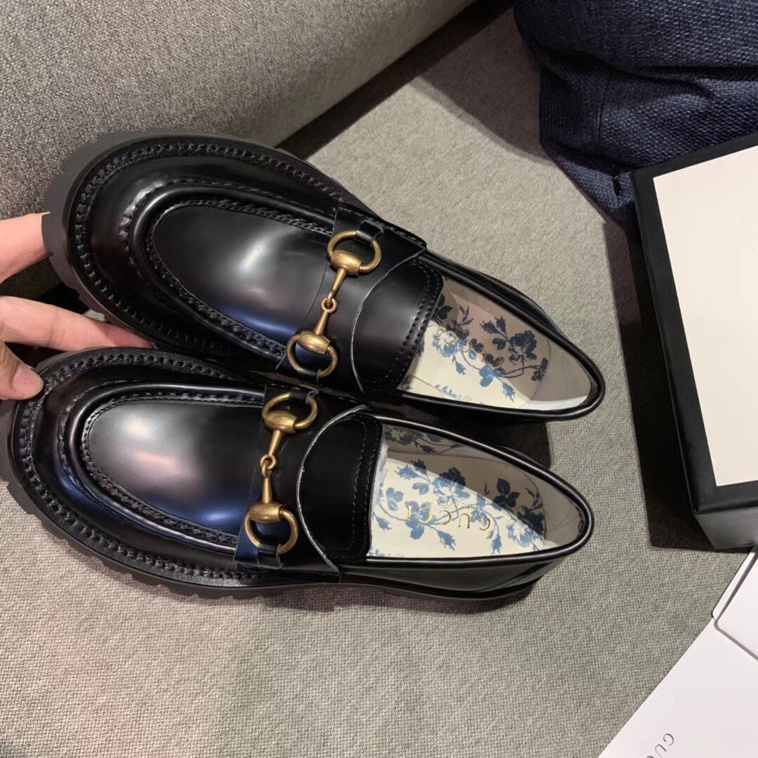 Gvc*1 Women’S Leather Lug Sole Horsebit Loafers Black 577236 Ds800 1000