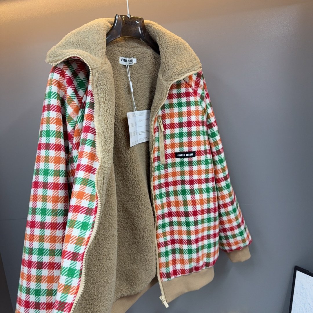 M1um1u Fleece Lined Checked Blouson Jacket Multicolor Ml1358 18Fu F04Uo S Ooo