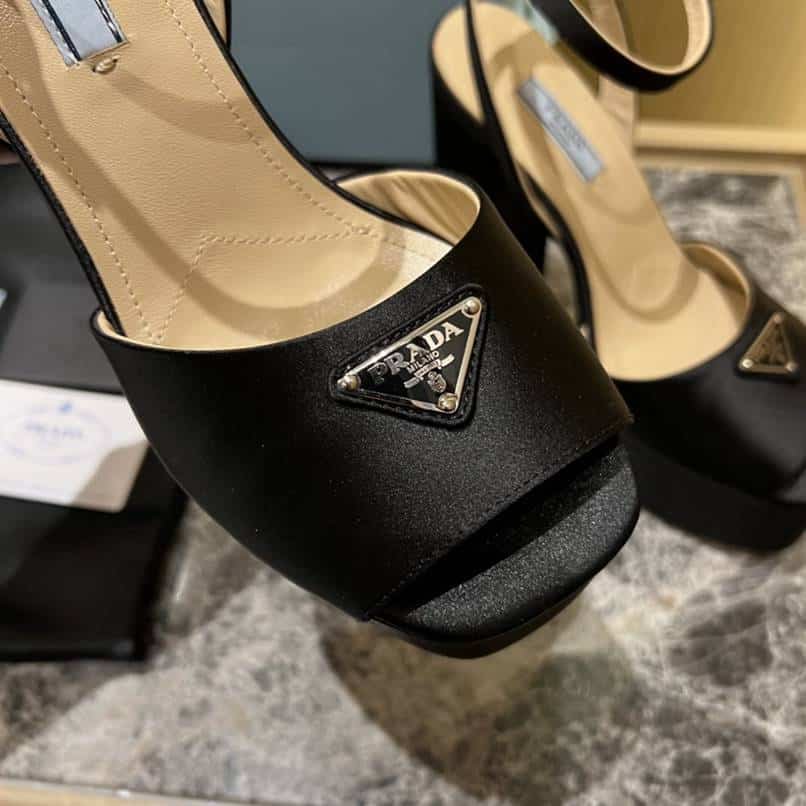 Pra*a High Heeled Satin Sandals Black 1Xp48B 049 F0002 F 135