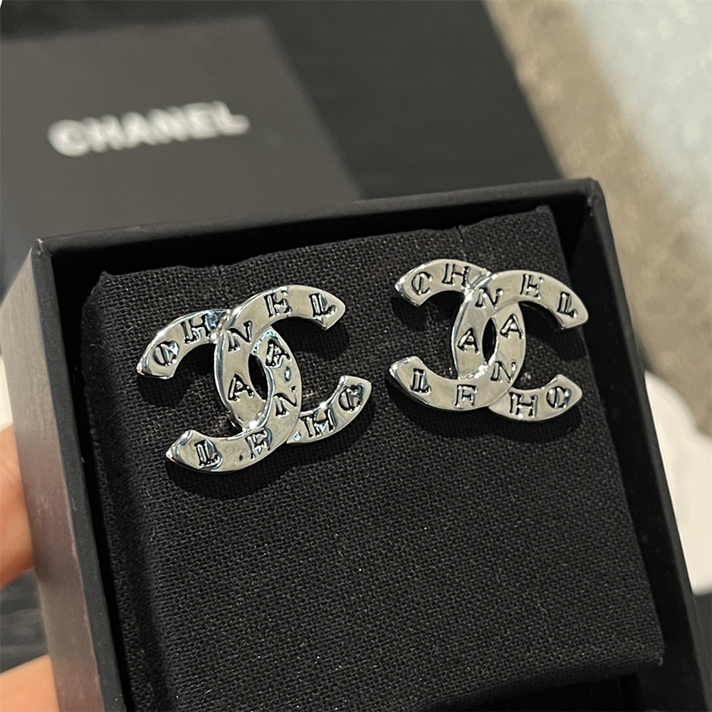 Ch**el Cc Classic Logo Earrings Silver