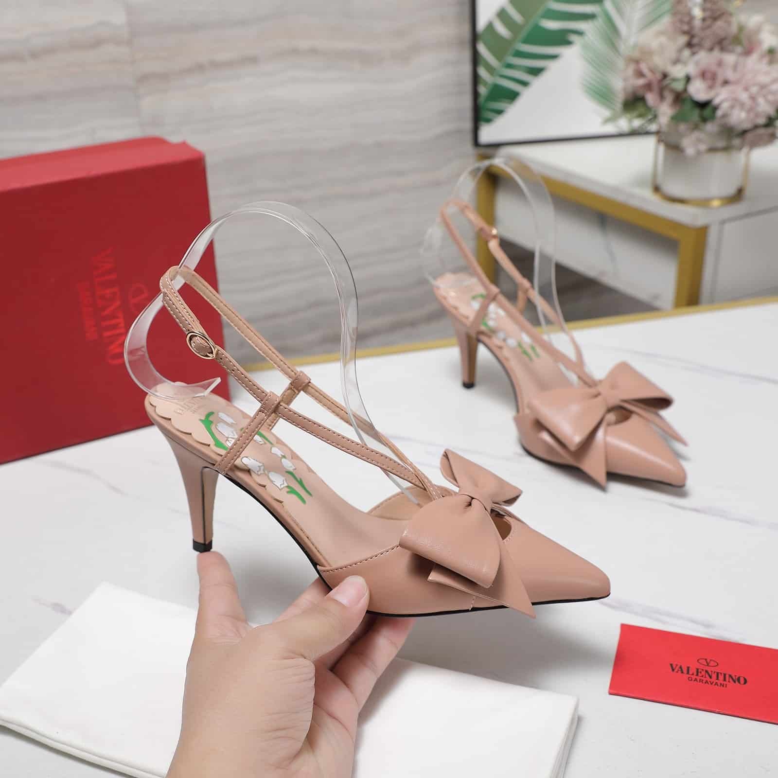Va1e*ntin0 Bowow Slingback Pumps Rose Cannelle 7W2S0Mx5Ddt Gf9