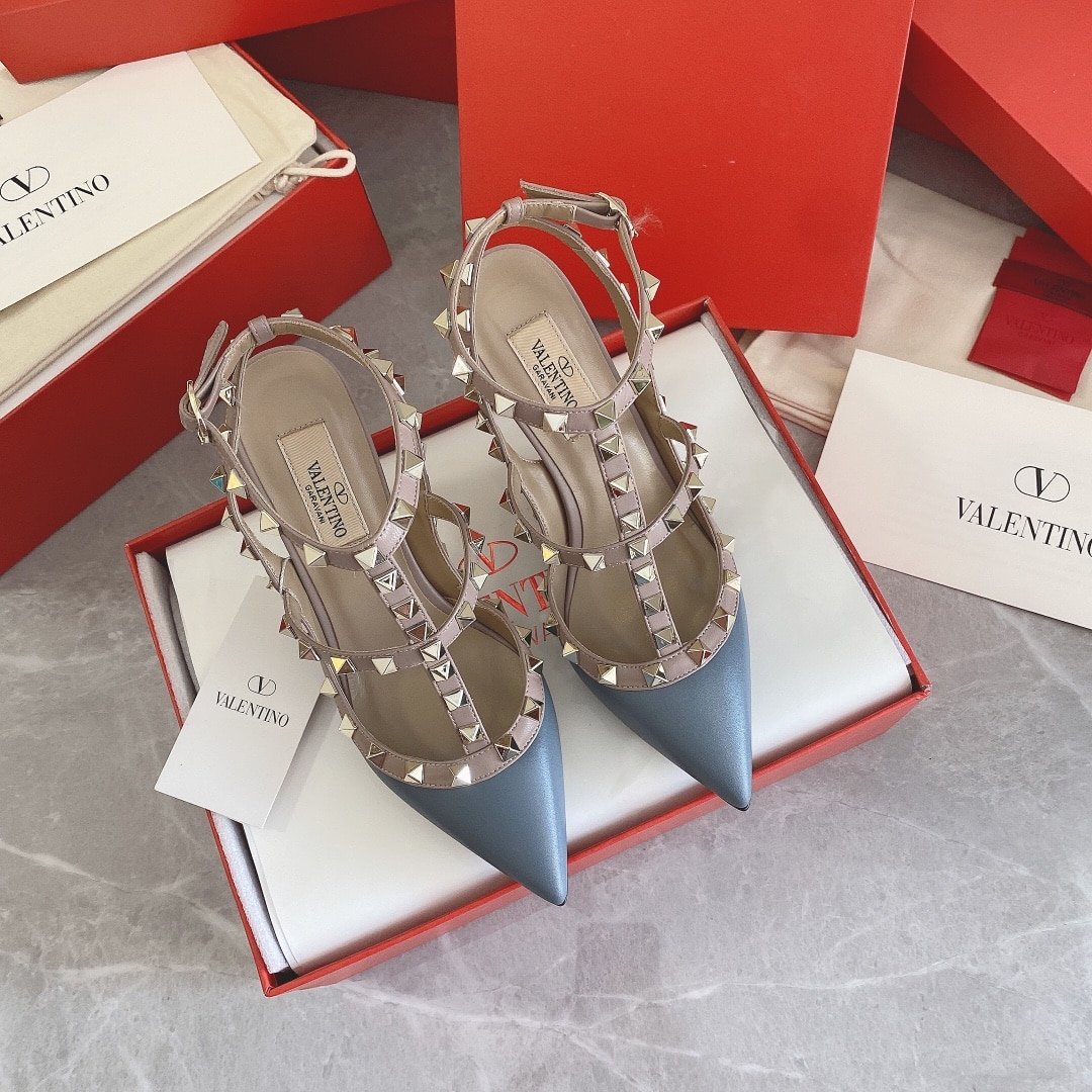 Va1e*ntin0 Patent Rockstud Caged Pump 100Mm Blue
