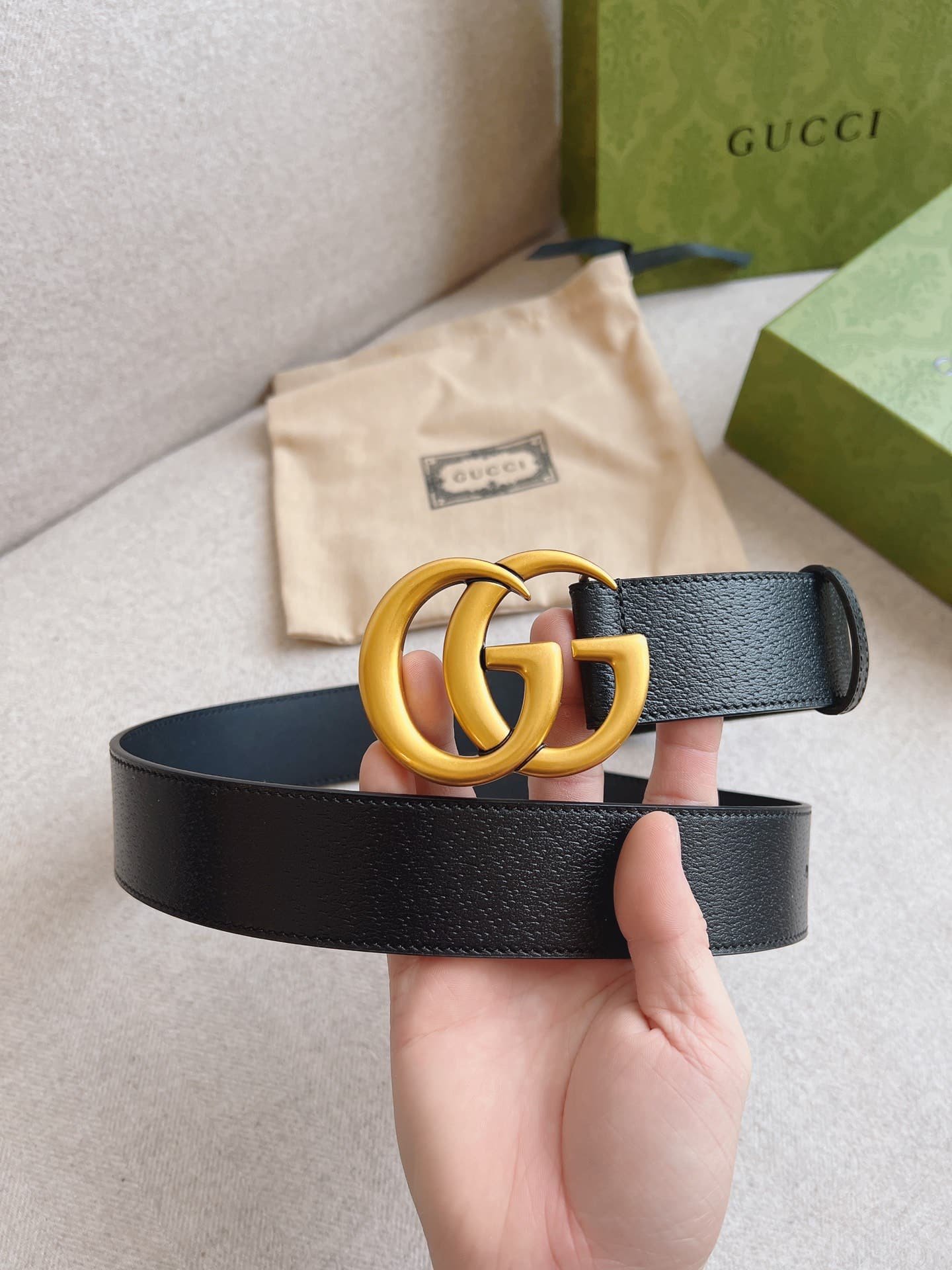 Gvc*1 Gg Marmont Wide Belt Black Gold Logo 4Cm 406831 Dj20T 1000