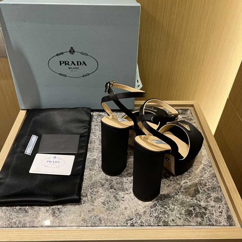 Pra*a High Heeled Satin Sandals Black 1Xp48B 049 F0002 F 135