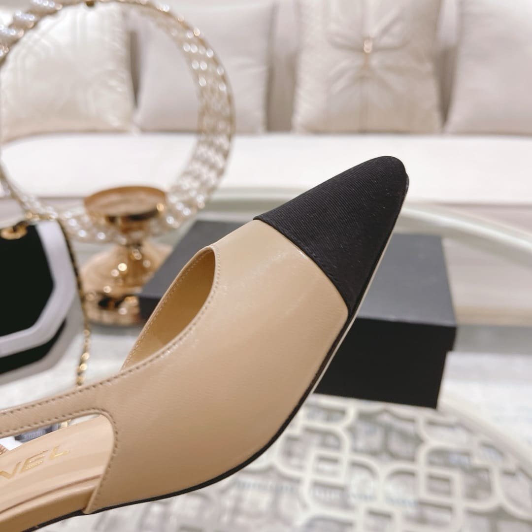 Ch**el Slingbacks Grosgrain Beige And Black G31318 Y50006 C8378