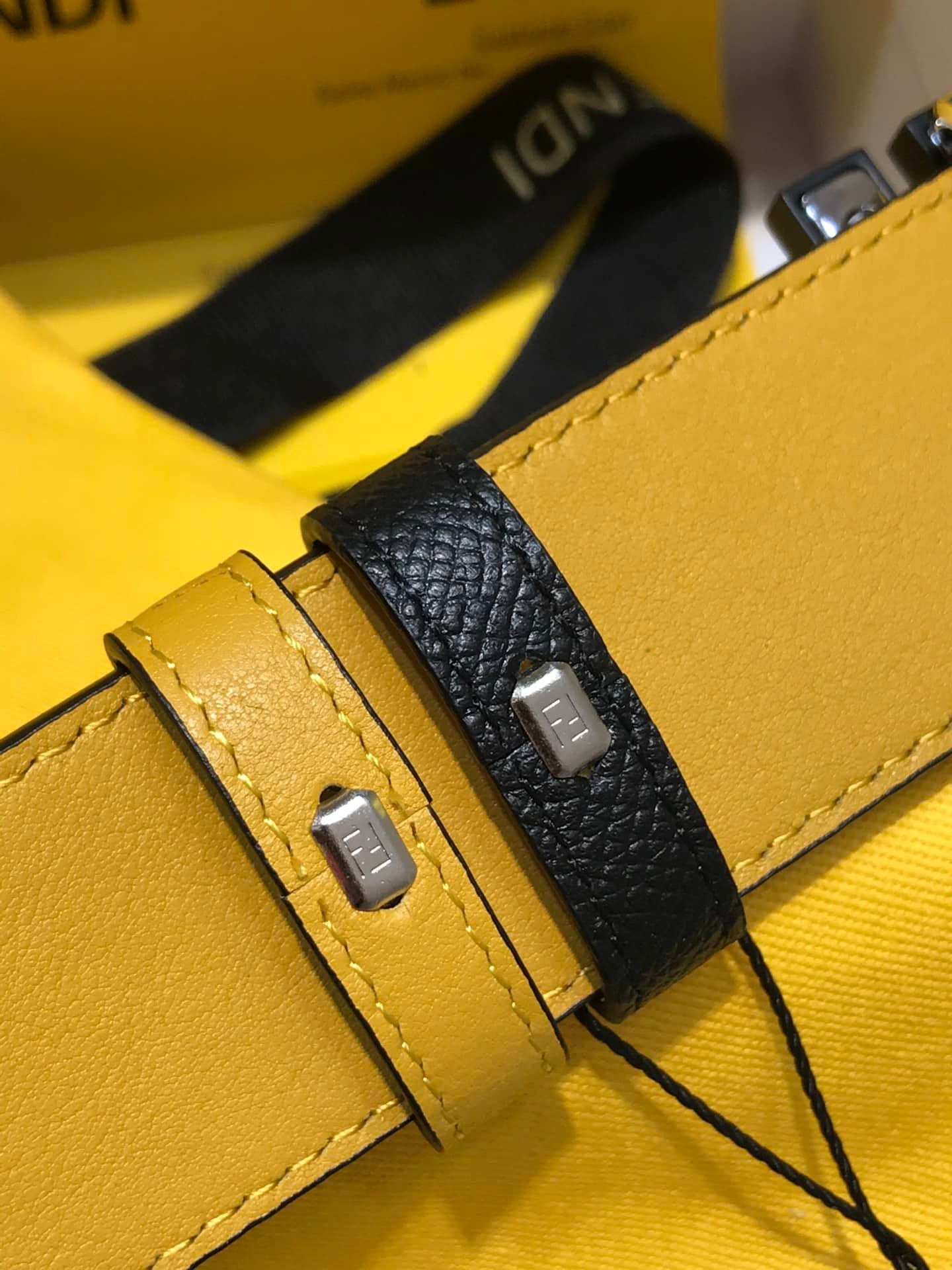 F**di Reversible Black Leather Belt Yellow 40Mm