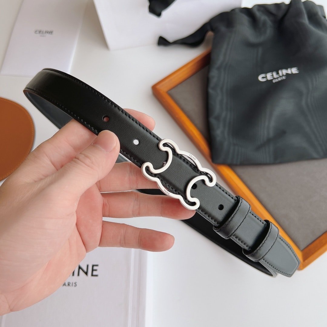 Ce1i*e Small Triomphe Black Belt In Natutal Calfskin Gold Metal 2.5Cm