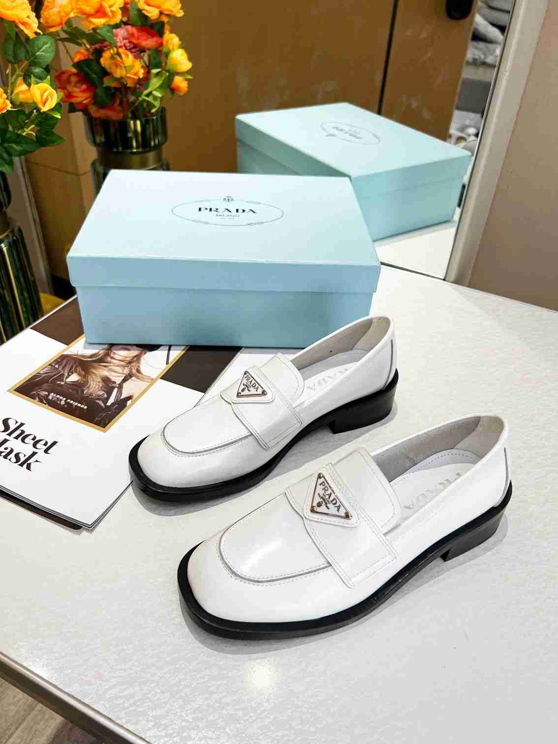 Pra*a Patent Leather Loafers White 1D902M 069 F0009 F 025