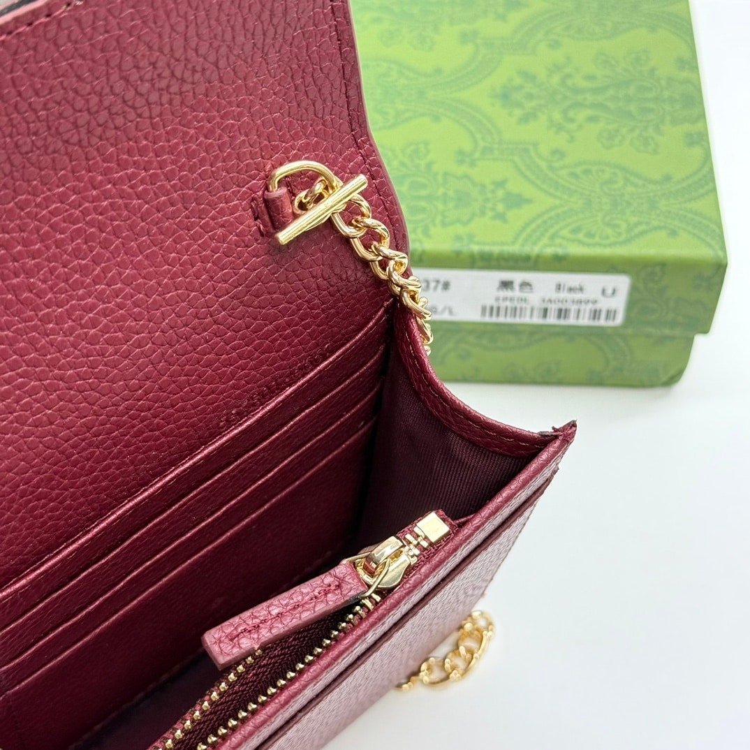 Gvc*1 Gg Marmont Wallet On Chain Black And Red Leather 20Cm 497985 Aae5F 1062