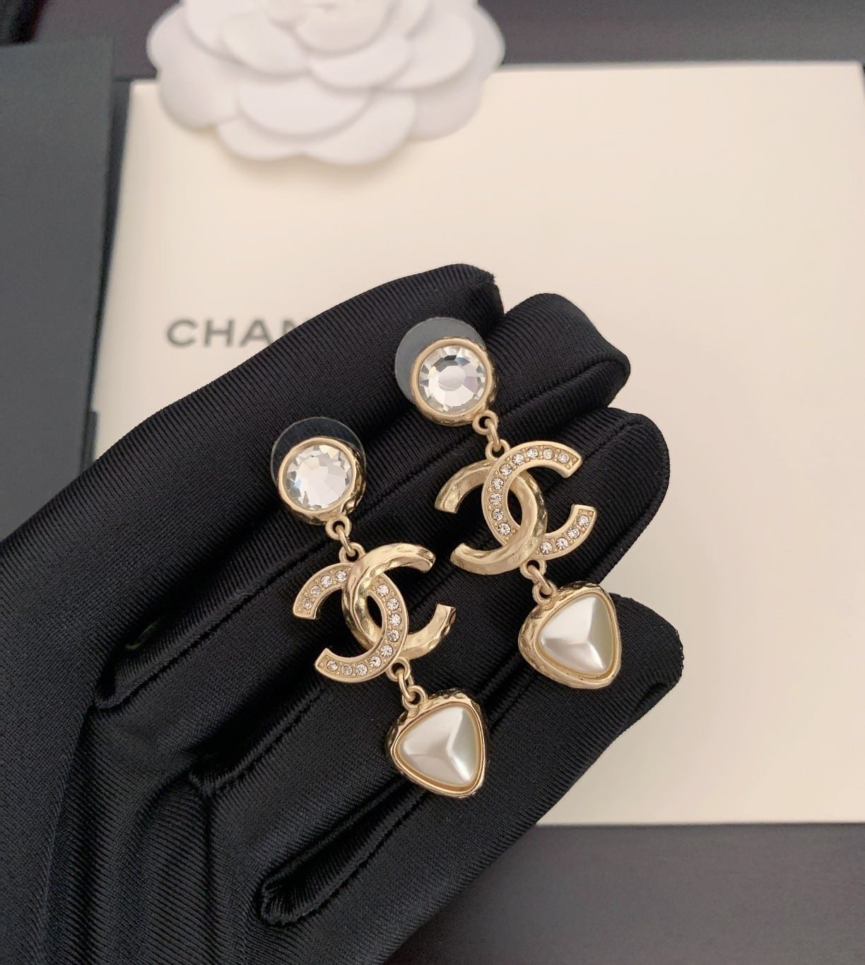 Ch**el Pearl Gold Earrings
